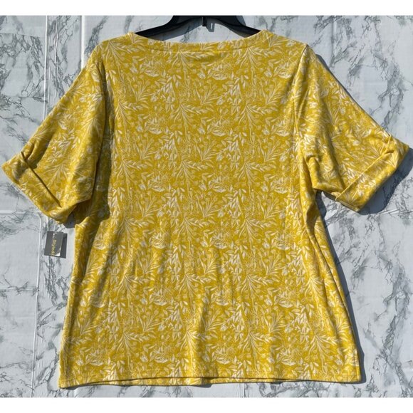 Style & Co Womens Dainty Golden Floral Print Essential Elbow Sleeve Tee 3X - Picture 2 of 7